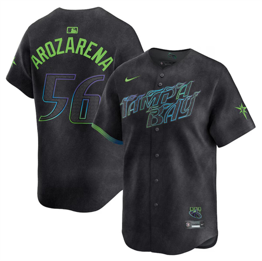 Men's Charcoal Tampa Bay Rays #56 Randy Arozarena 2024 City Connect Limited Stitched Baseball Jersey